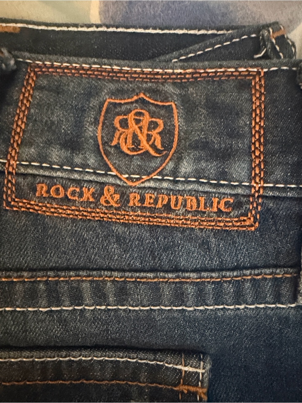 Banana Republic Men's Dark Blue Slim Jeans with Orange Stitching